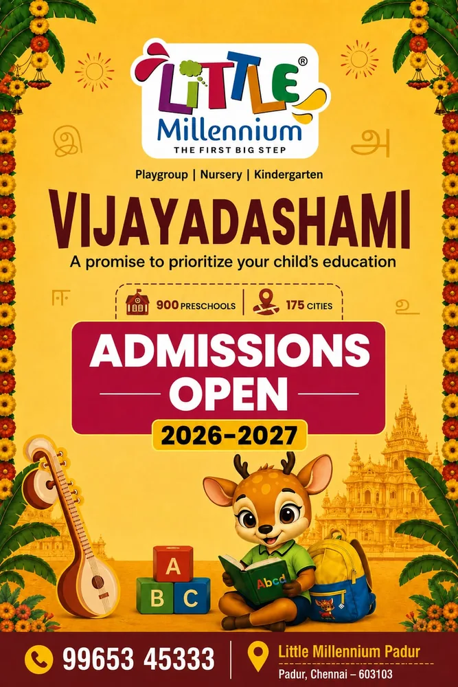 Little Millennium Vijayadashami campaign poster — admissions open 2026-2027.